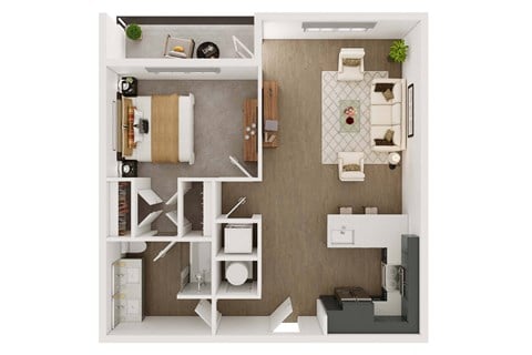 Floor plan for 1 bed, 1 bath, 917 sqft